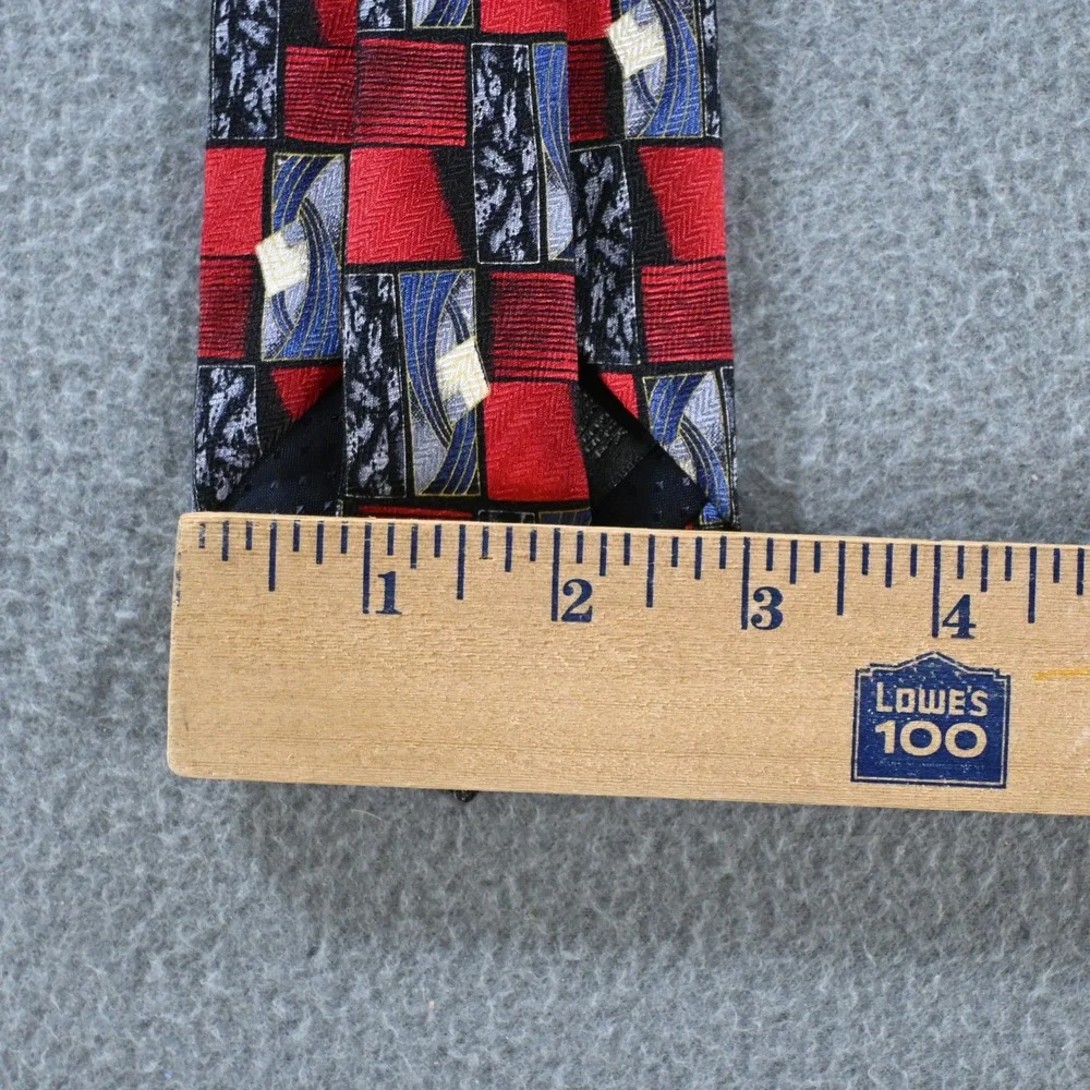 San Marino Mens Vintage 90s Geometric Abstract Silk Necktie OS Red Black